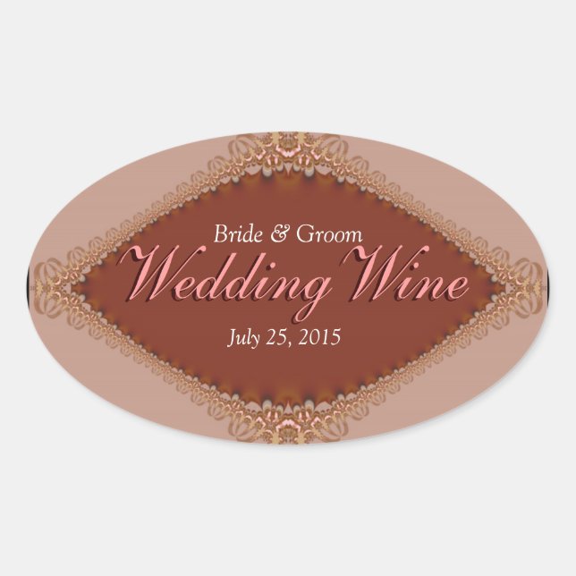 Taupe Russet Brocade Lace Mariage étiquette de vin (Devant)