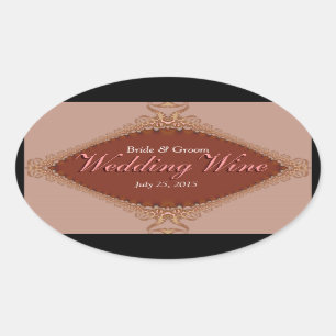 Taupe Russet Brocade Lace Wedding Wine label