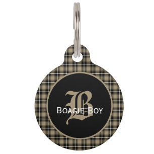 Taupe Scottish Plaid Monogrammed Large Pet Tag