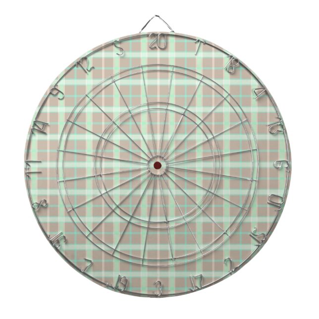 Taupe & Seafoam Plaid Dartboard (Front)