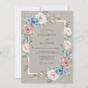 Taupe Serene Vintage Rose Wedding Invitation