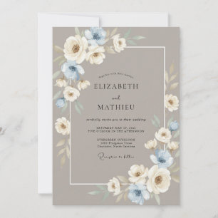 Taupe Silver Peony Wedding Invitation