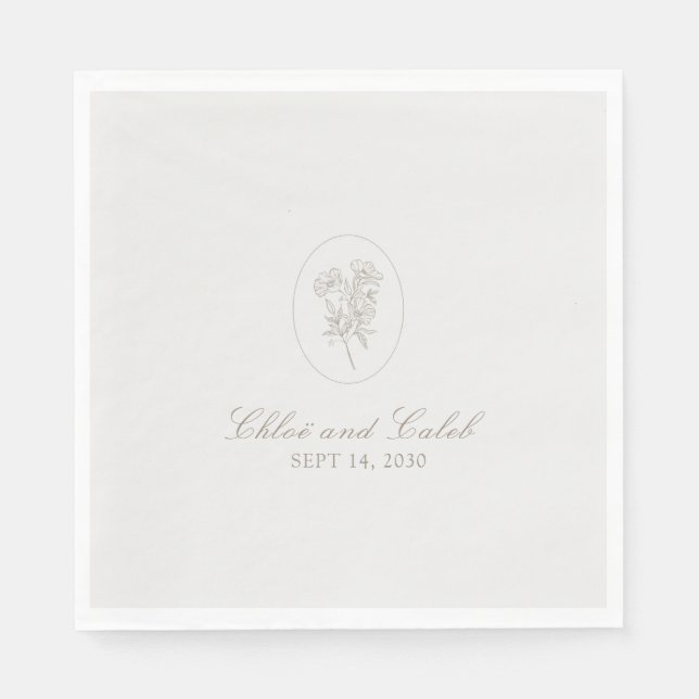 Taupe Simple Botanical Calligraphy Wedding Paper  Napkin (Front)
