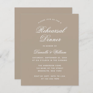 Taupe Simple Budget Rehearsal Dinner Invitation