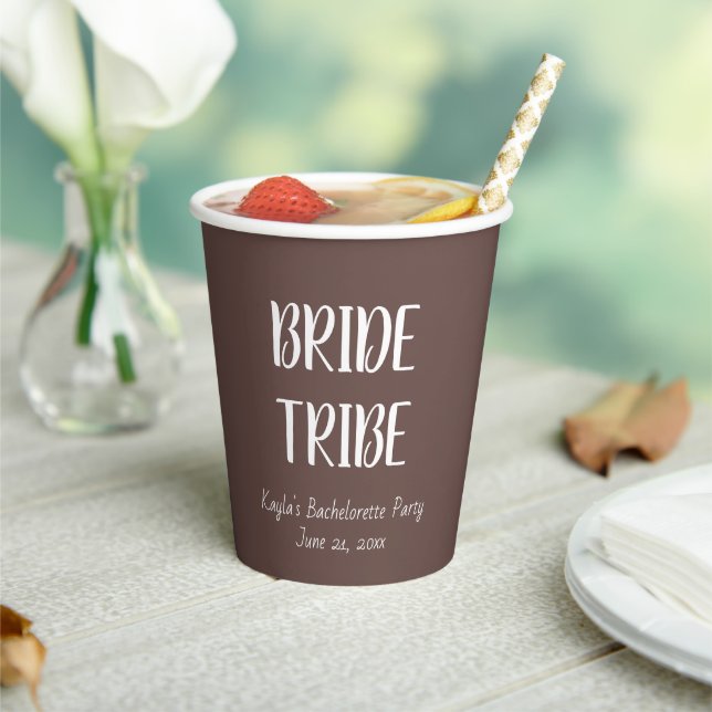Taupe Simple Colour Wedding Bride Tribe Paper Cups (Insitu)