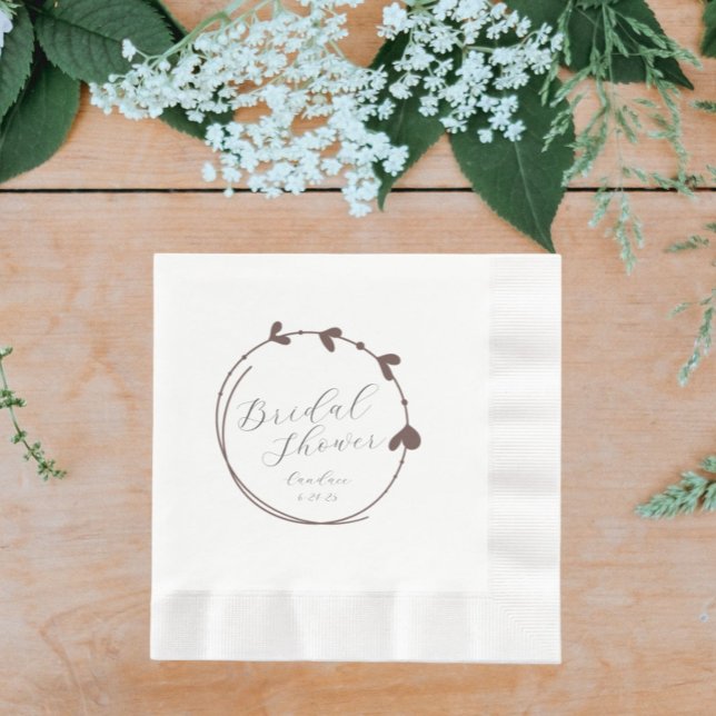 Taupe Simple Heart Wreath Bridal Shower Napkin (In Situ Wedding)