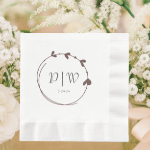 Taupe Simple Heart Wreath Monogram Wedding Napkin