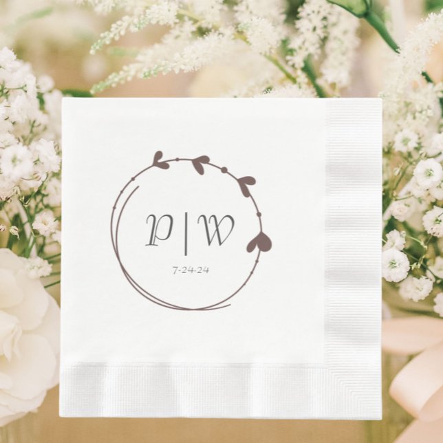 Taupe Simple Heart Wreath Monogram Wedding Napkin (In Situ Wedding)