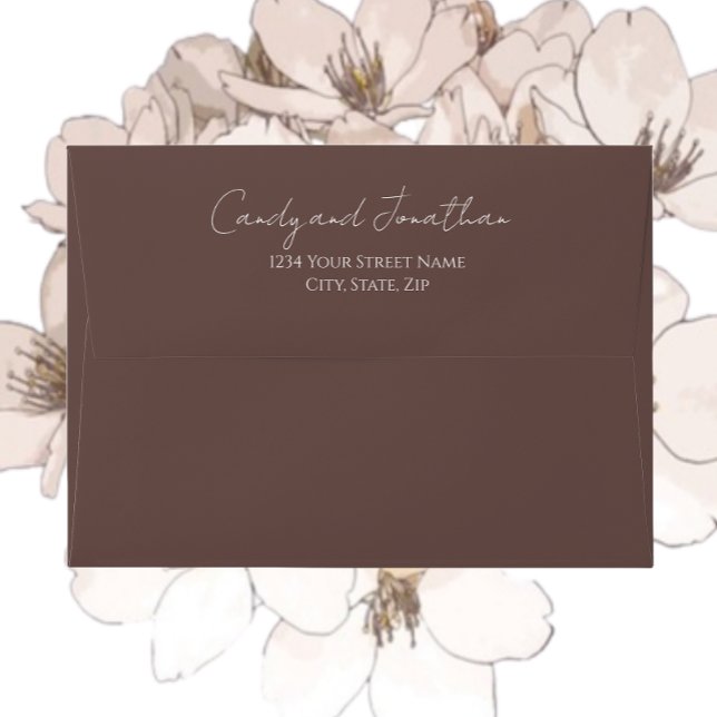 Taupe Simple Style Modern Script Wedding Envelope (In Situ Flowers)