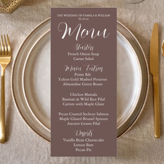 Taupe Simple Style Wedding Dinner Menu (In Situ Table)