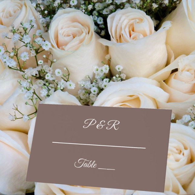 Taupe Simple Stylized Script Wedding Place Card (In Situ Wedding)