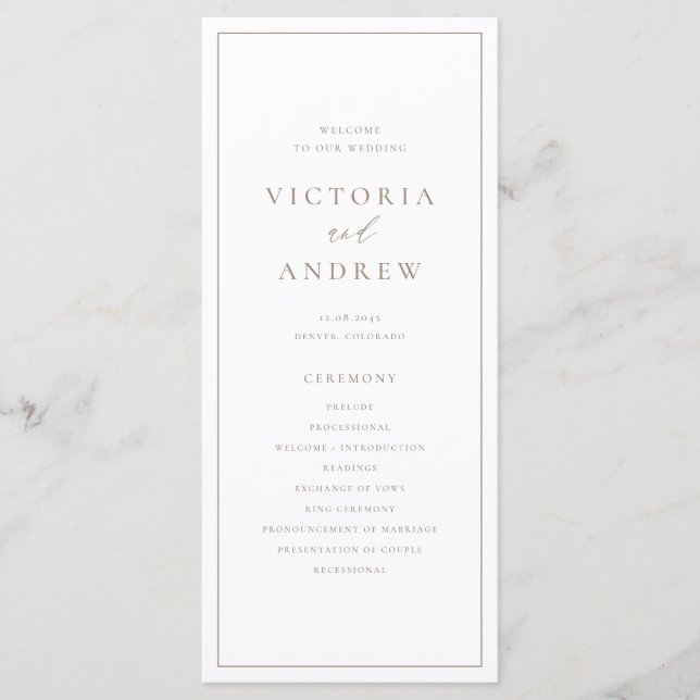 Taupe Simple Typography Formal Wedding Program (Front)