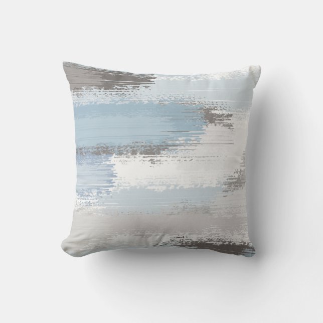 Taupe Slate Blue Abstract Brushstrokes Throw Pillow (Front)