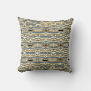 Taupe Slate Blue Beige Southwest Look Small Tiles Throw Pillow