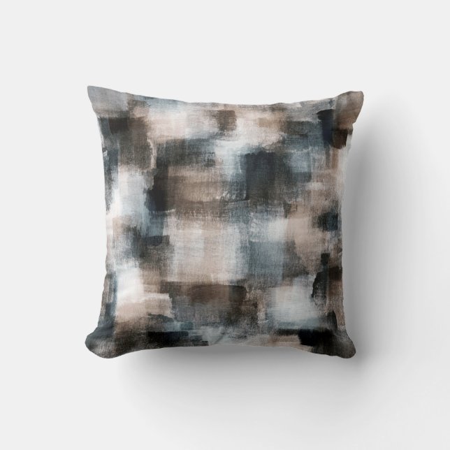 Taupe Slate Brushstrokes Abstract Throw Pillow (Front)