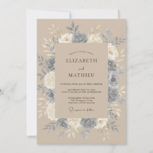 Taupe Slate Peony Wedding Invitation