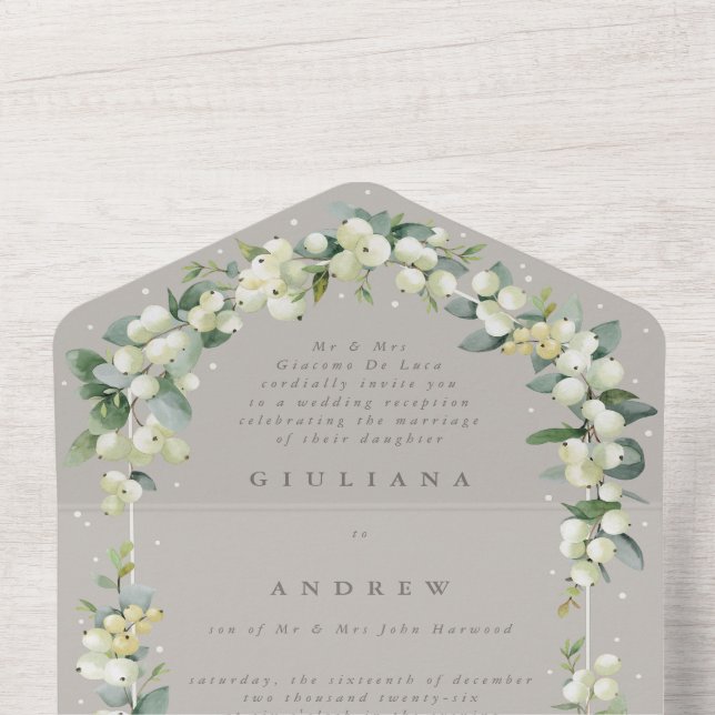 Taupe Snowberry+Eucalyptus Wedding Reception Only All In One Invitation (Inside Top)