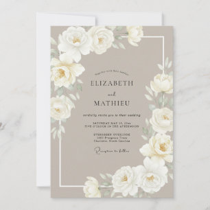 Taupe Soft White Peony Wedding Invitation