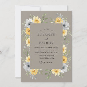 Taupe Stately Botanical Wedding Invitation