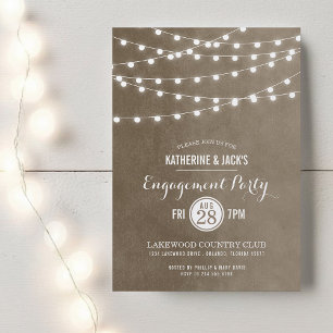 Taupe String Lights Engagement Party Invitation