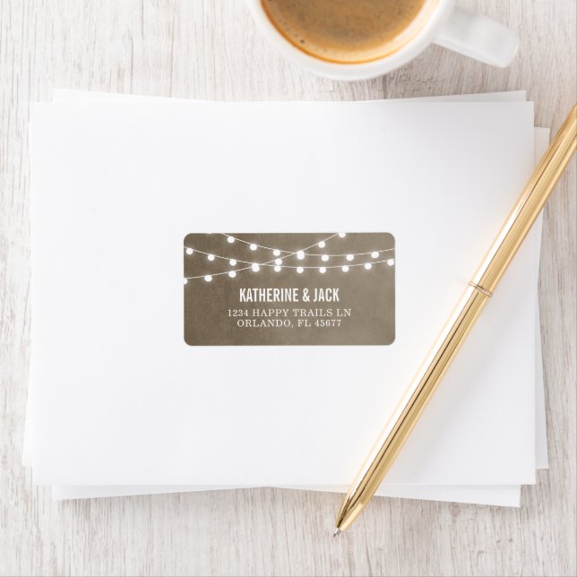 Taupe String Lights Wedding Address Labels (Insitu)