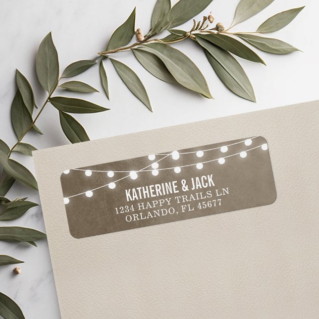 Taupe String Lights Wedding Address Labels (Creator Uploaded)