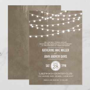 Taupe String Lights Wedding Invitation