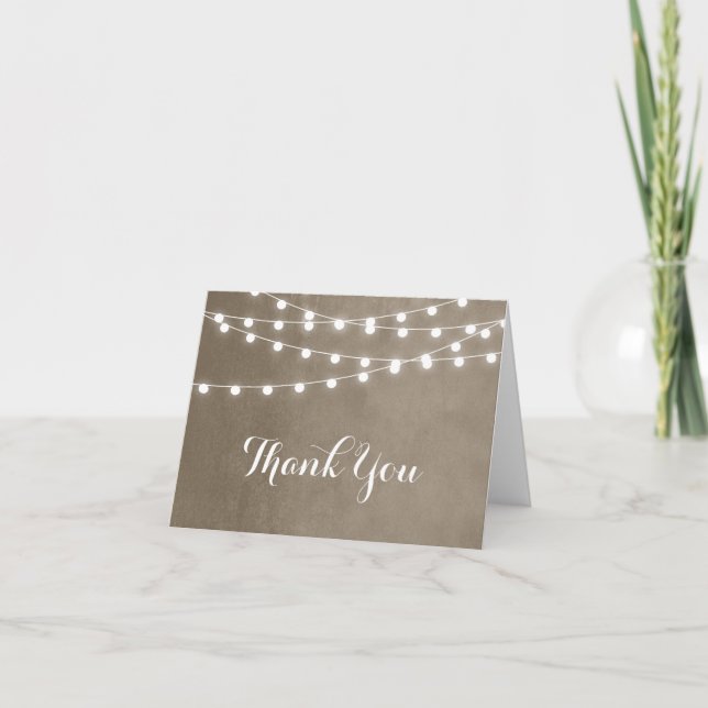 Taupe String Lights Wedding Thank You Card (Front)