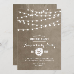 Taupe String Lumières Anniversaire Fête Invitation