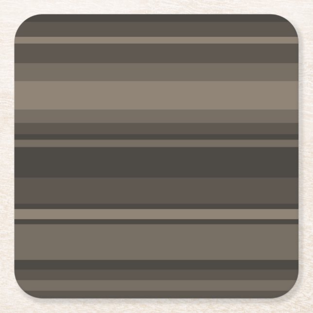 Taupe stripes square paper coaster (Front)
