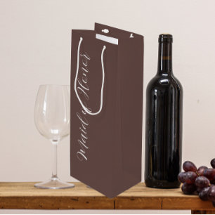 Taupe Stylized Script Maid of Honour Wine Gift Bag