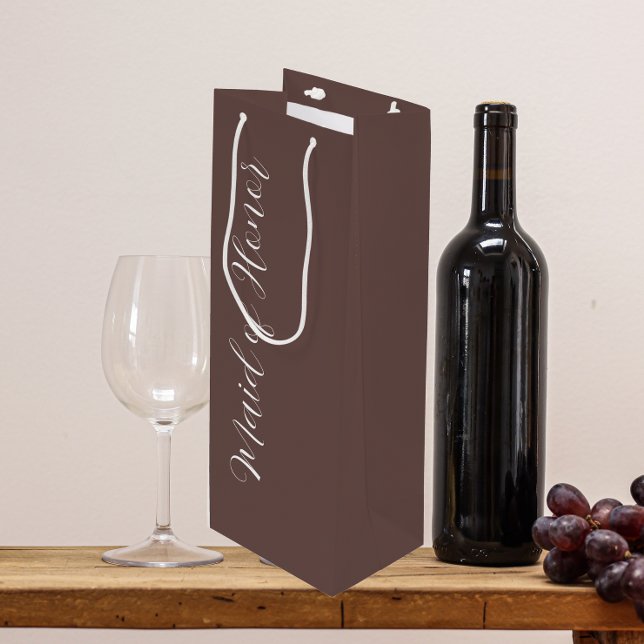Taupe Stylized Script Maid of Honour Wine Gift Bag (In Situ)