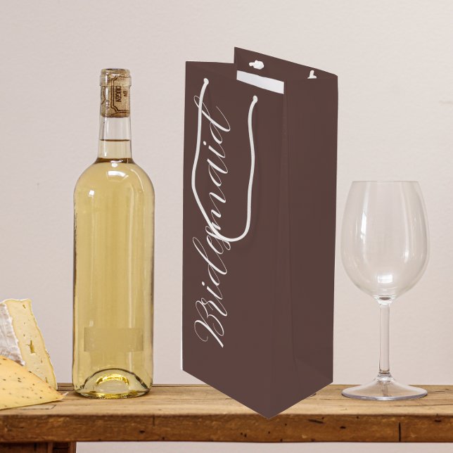 Taupe Stylized Script Wedding Bridesmaid Wine Gift Bag (In Situ)
