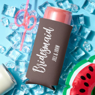 Taupe Stylized Wedding Bridesmaid Seltzer Can Cooler