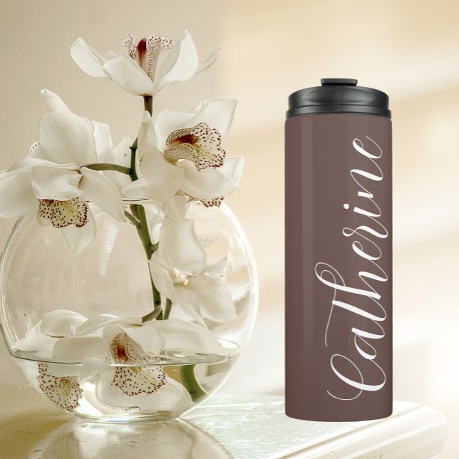 Taupe Stylized Wedding Bridesmaid Thermal Tumbler (In Situ)
