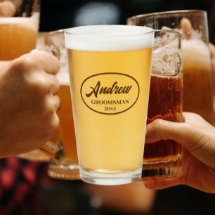 Taupe Stylized Wedding Groomsman Glass