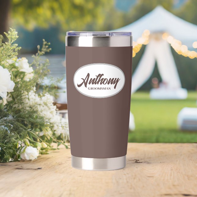 Taupe Stylized Wedding Groomsman Insulated Tumbler (Wedding (Rotated))