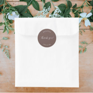 Taupe Stylized Wedding Thank You Classic Round Sticker