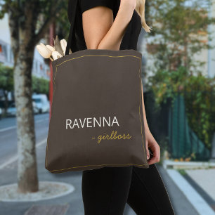 Taupe Subtle Gold Frame Luxury Girlboss Name Tote Bag
