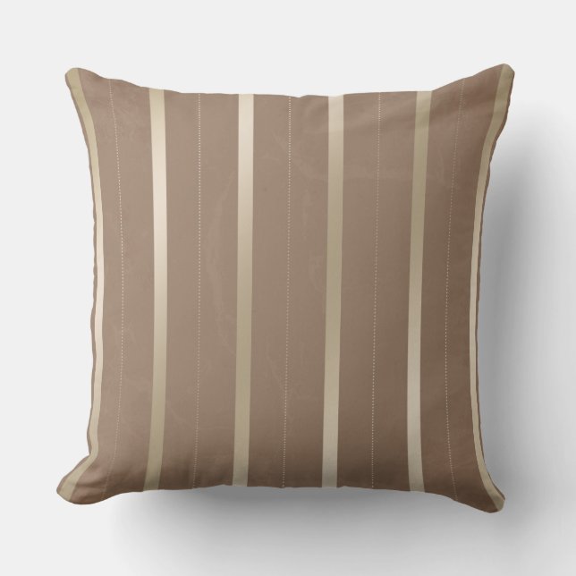 Taupe Tan and Silver Stripes Throw Pillow (Front)