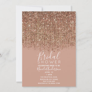 Taupe Tan & Bronze Gold Glitter Bridal Shower Invitation