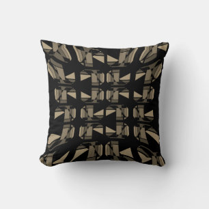 Taupe Tan on Black Concave Geometric Abstract Art Throw Pillow