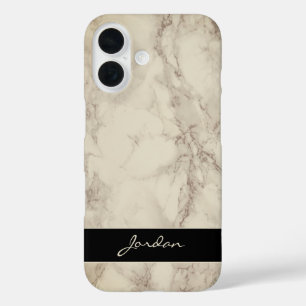Taupe Tan Polished Marble Stone with Name iPhone 16 Case
