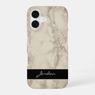 Taupe Tan Polished Marble Stone with Name iPhone 16 Case