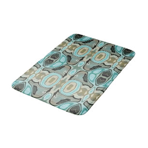 Taupe Teal Aqua Turquoise Bali Batik Pattern Bath Mat