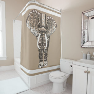 Taupe Tribal Elephant White Borders