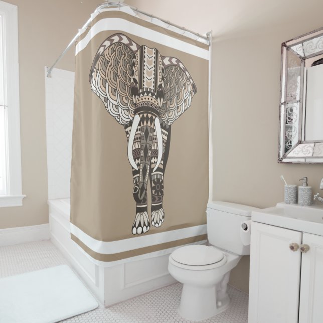 Taupe Tribal Elephant White Borders (In Situ)
