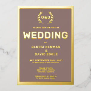 Taupe Typography Wedding Real Gold