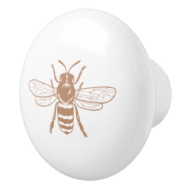 Taupe | Vintage Bee Illustration Ceramic Knob (Right)