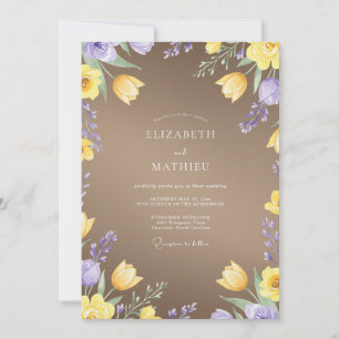 Taupe Violet Blossom Wedding Invitation